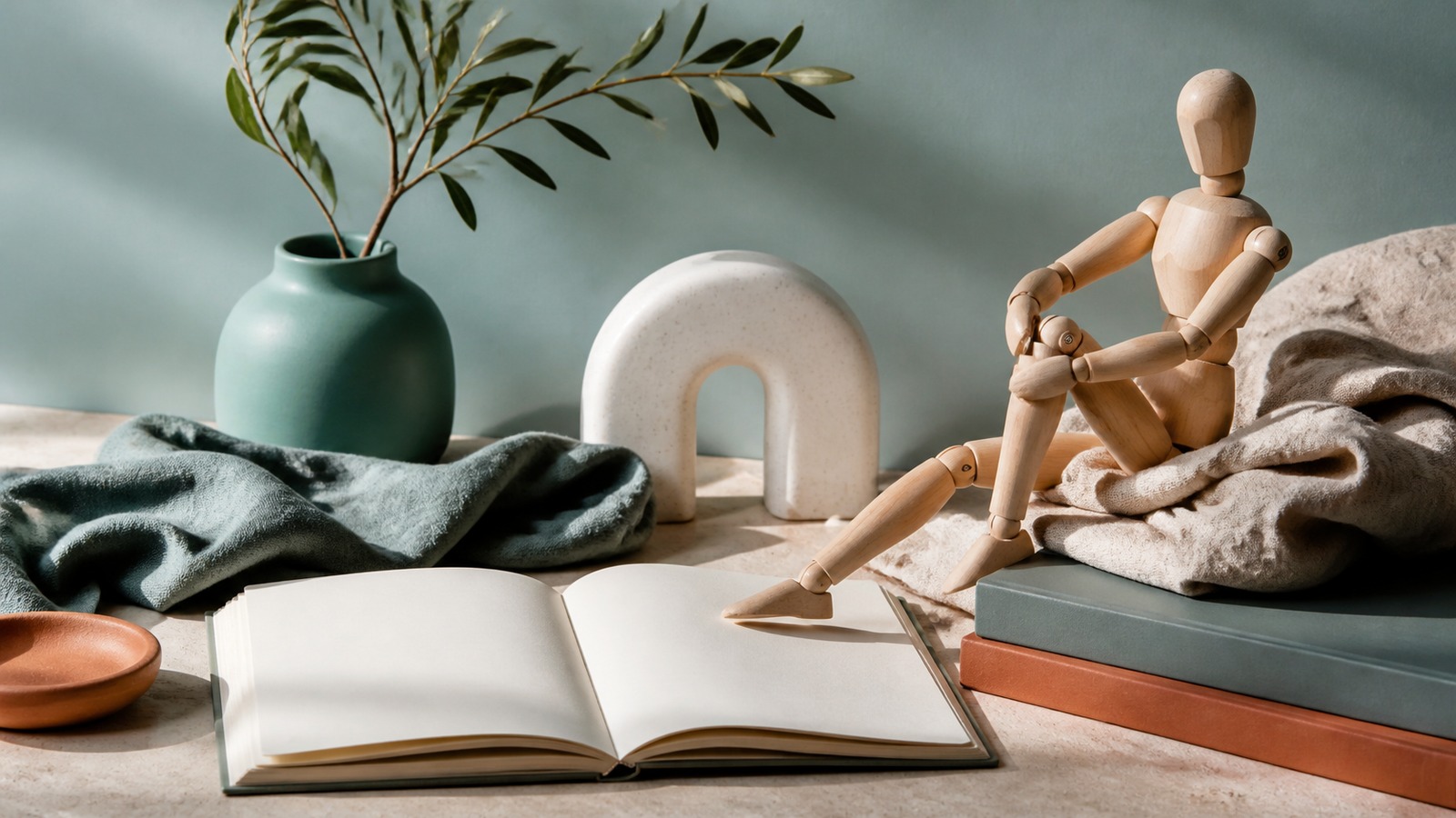Espaço calmo de leitura sobre saúde, movimento e bem-estar físico